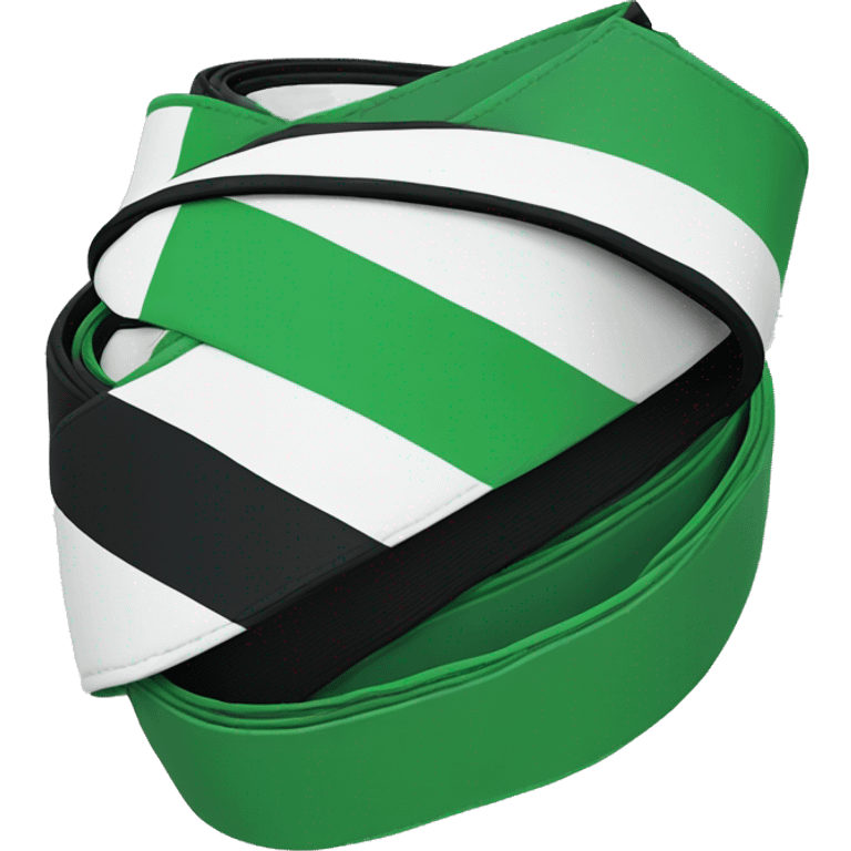 bjj belt green and white belt(white stripe horizontally through middle) with black tip with 2 white stripes  vertically through it emoji