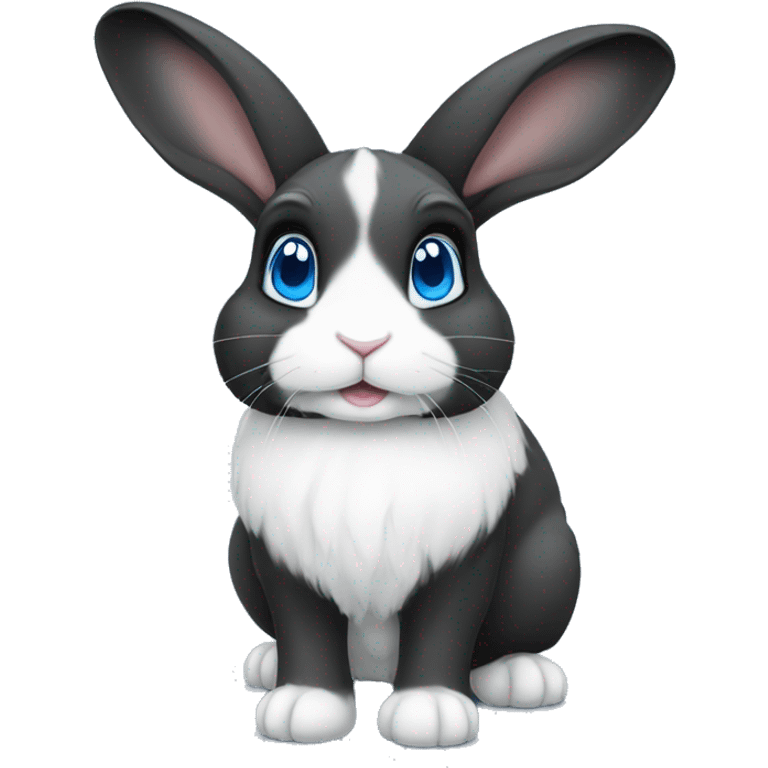 Black and white lop ear rabbit with blue eyes emoji