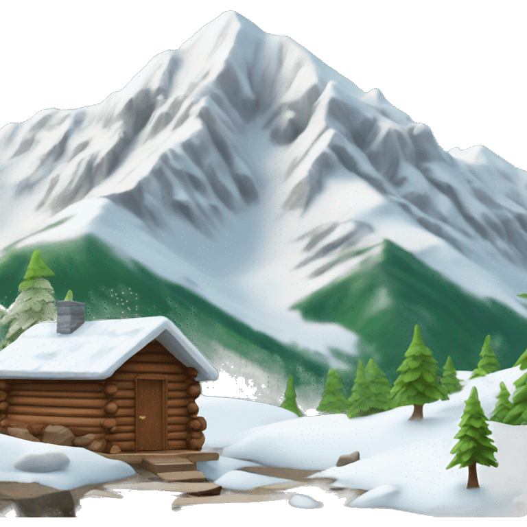 snowy mountain with wood cabin emoji