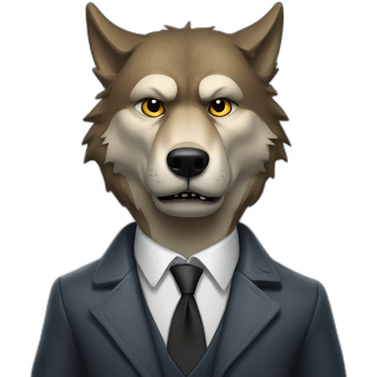 Portrait of Big Bad Angry Wolf with a human-like face wears a sleek jacket and tie like a salesman emoji