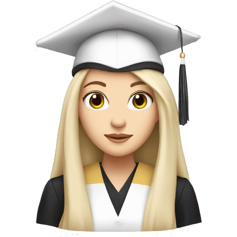 A white girl with black long hair wearing a graduation uniform with a hat on her head  emoji