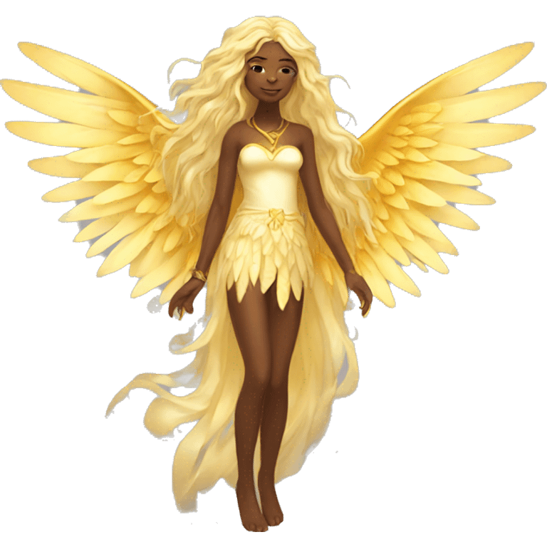 big wings, sun, gold, Beautiful, fairy, long hair emoji