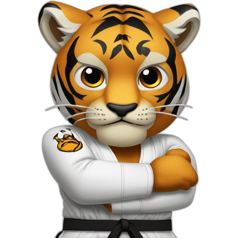 Tiger with evil face  jiu-jitsu black belt with his arms crossed emoji