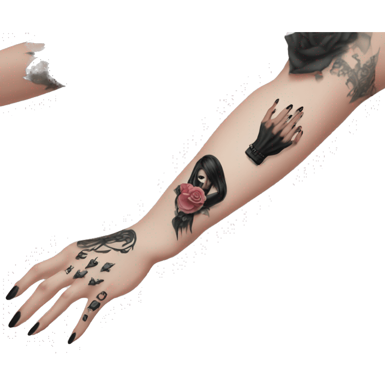 Feminine arm, black fingernails and gothic tattoos  emoji