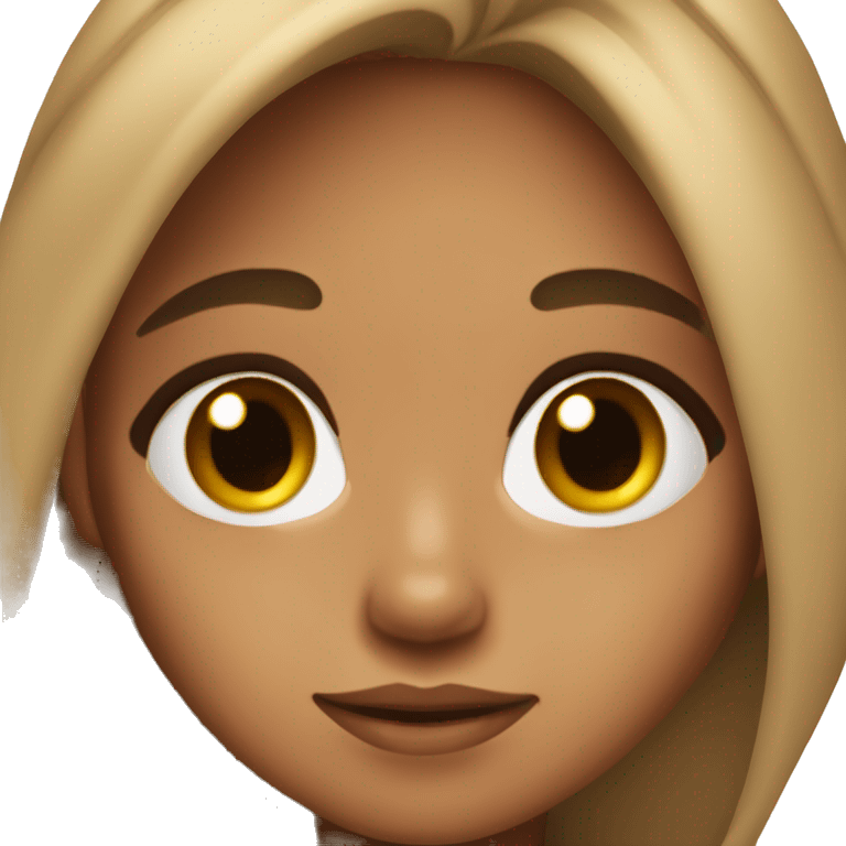 girl with long ish brown hair tan brownish skin and beauty spot near her chin and being cute emoji