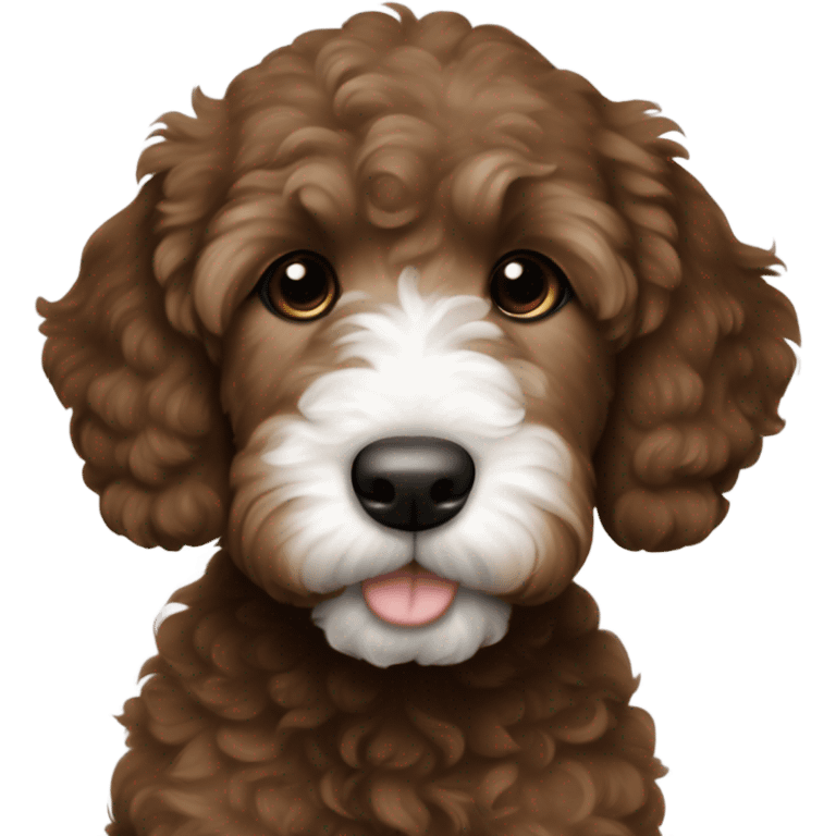 dark brown goldendoodle puppy white nose and chest  emoji