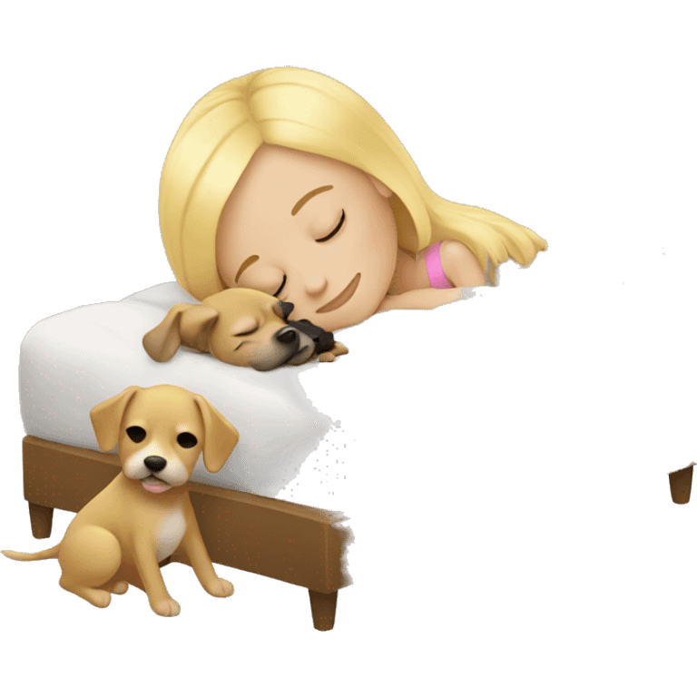 Blond girl sleeping with Little dog emoji