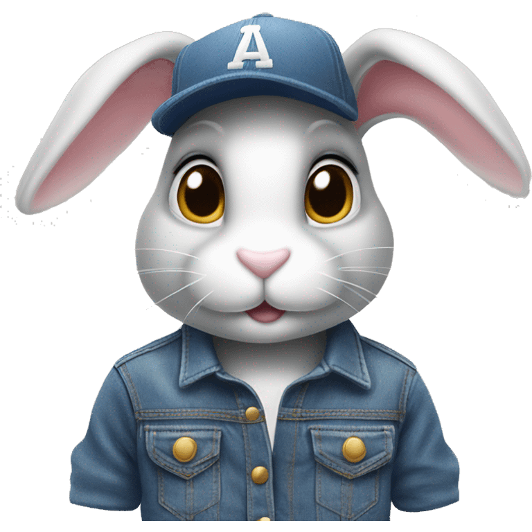 Bunny wearing overall denim and baseball cap emoji