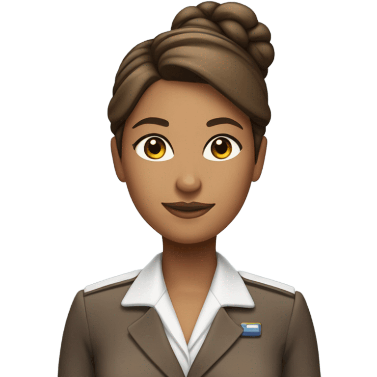 Tan brown skin flight attendant with brown hair in a bun emoji