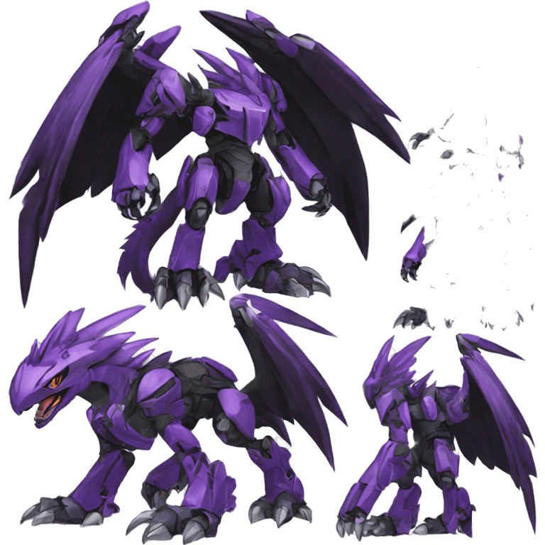  Cool Edgy Black Purple Digimon-Fakemon-Raptor-Dragon-Mecha full body emoji