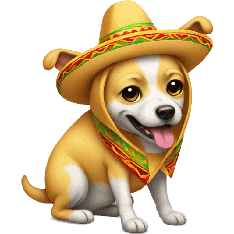 yellow cute dog dressed up as taco emoji