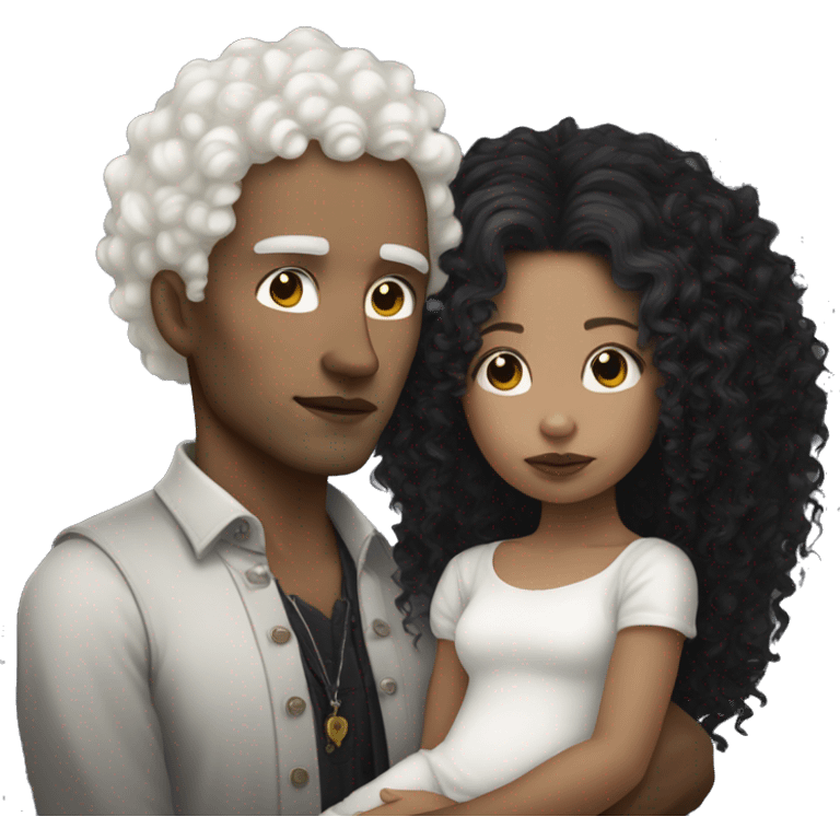 Gothic mixed wife white skin white curly haired husband and a light skinned baby boy emoji