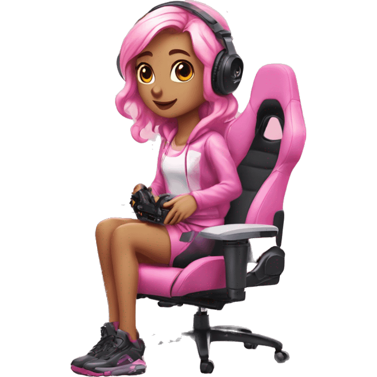 GAMER GIRL sitting next to a PINK gaming computer PINK GIRLY gaming setup LIGHTPINK emoji