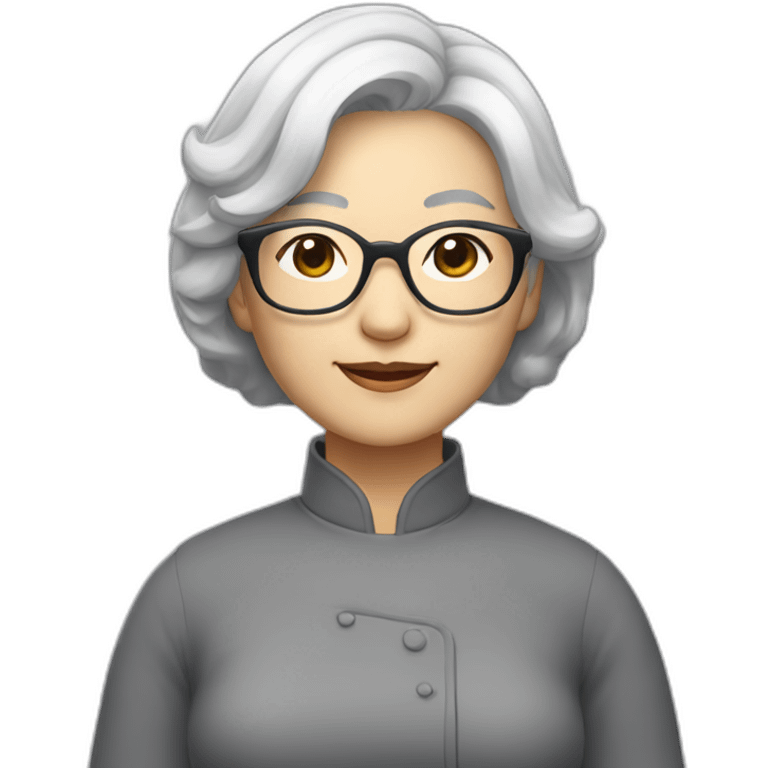 Chinese lady, senior lady with very light gray hair wearing glasses hair to the shoulder lens where Chinese clothes emoji