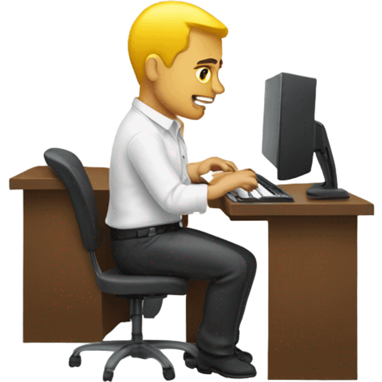 yellow skin man typing on keyboard wearing white button down shirt seating on desk front view emoji