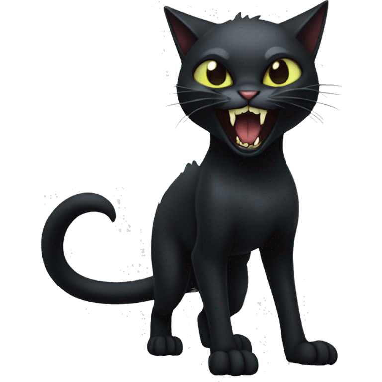 Black vampiric Cat-Fakémon with big fangs full body emoji