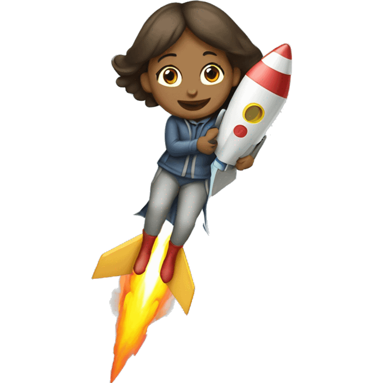 The girl is flying on a rocket with money emoji