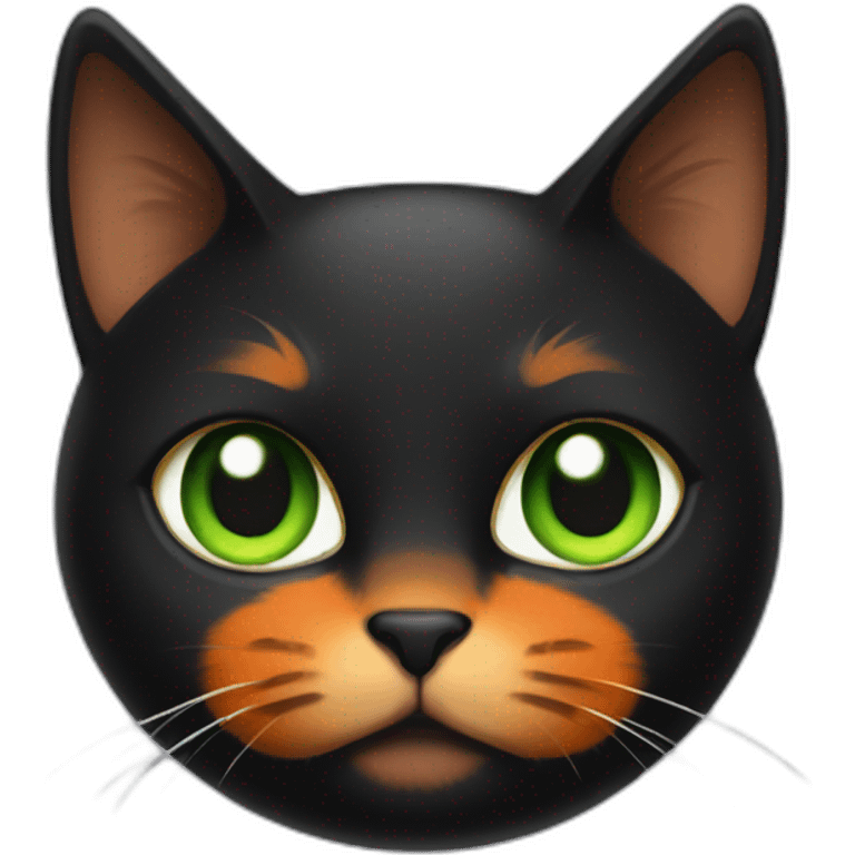 Double face black and orange cat with green eyes emoji