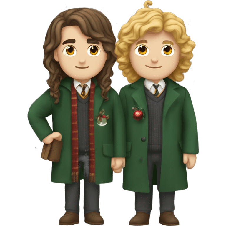 Christmas tree Harry Potter style and two best friends who are Write and have half long Brown hair in the 40’s emoji