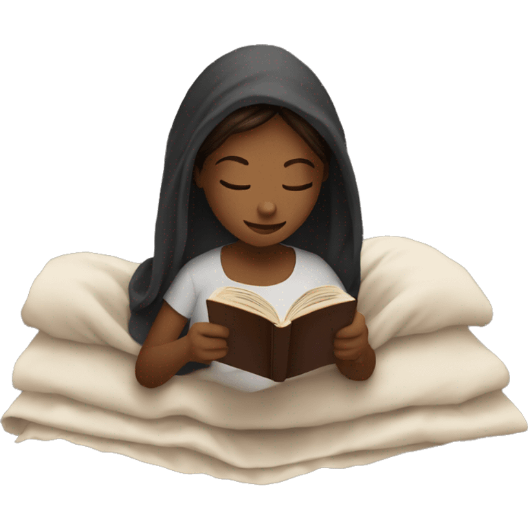 Girl reading a book under a blanket with coffee in her hands emoji