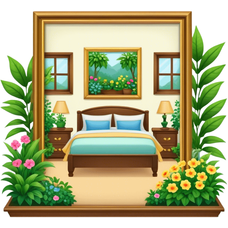 Bedroom with garden growing in it emoji