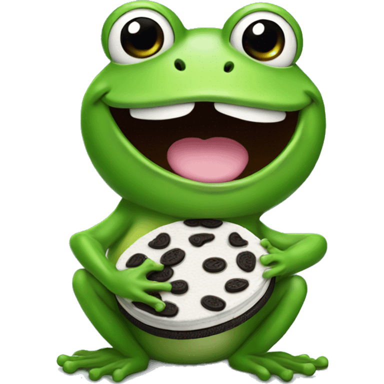 cute frog holding an oreo cookie smiling emoji