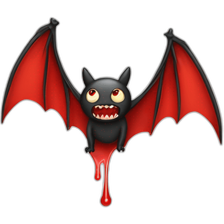 raised eyebrow bat with wings fangs drip red slime emoji