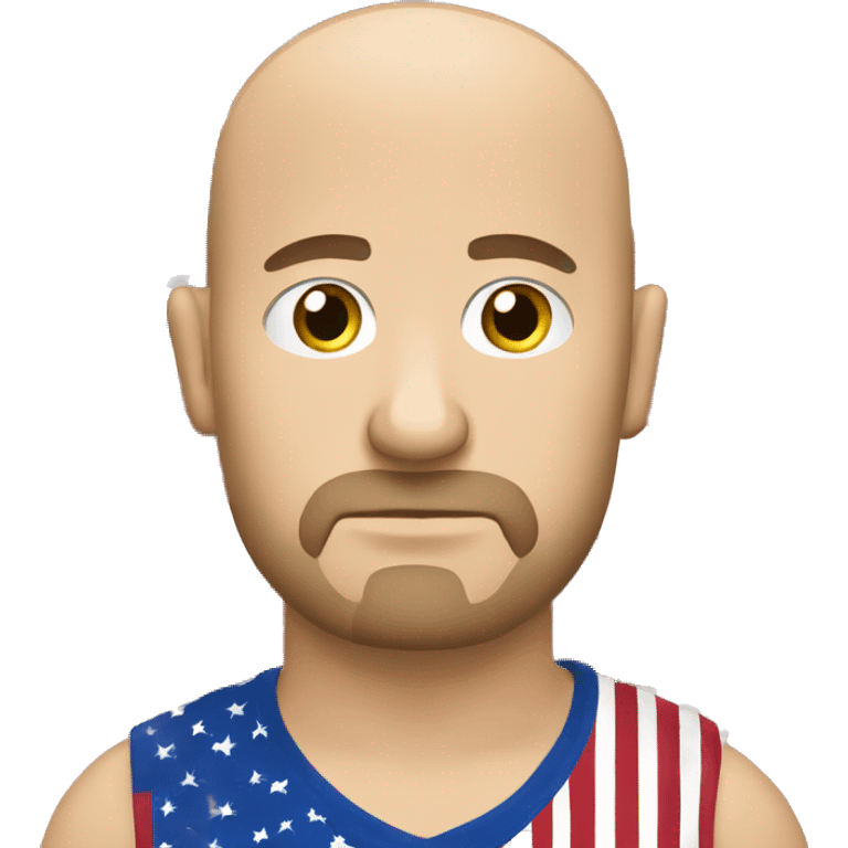 Bald white guy with goatee who looks sad wearing a American flag shirt emoji