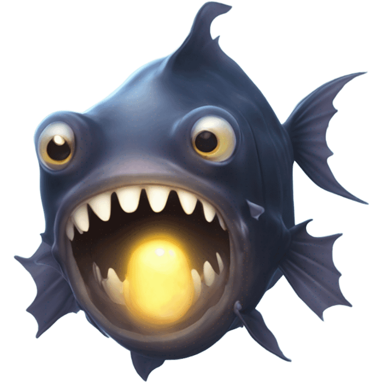 Anglerfish with a glowing lure hanging from its forehead, sharp teeth, and big eyes. emoji