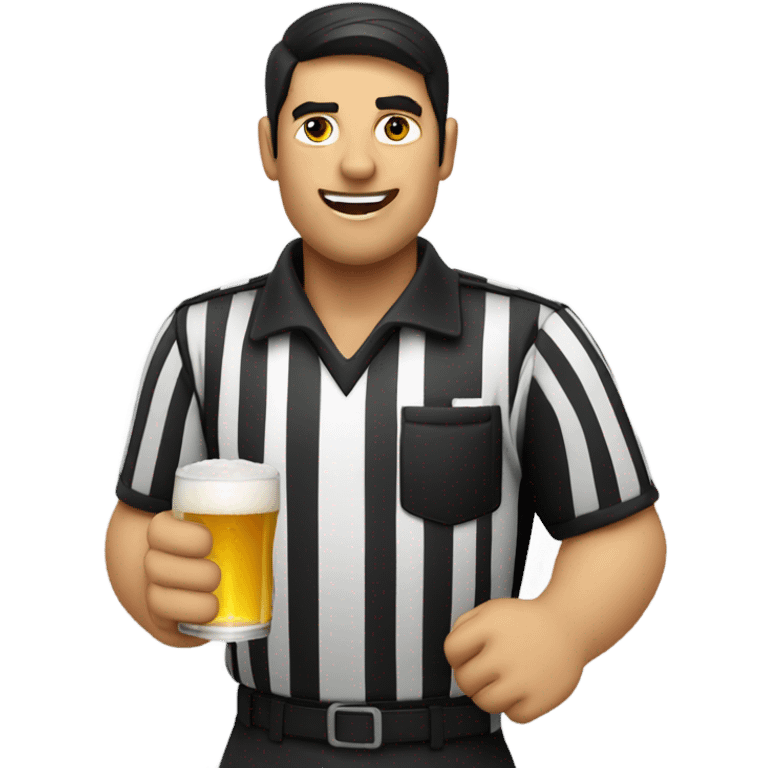 Dark haired Football Referee drinking beer emoji