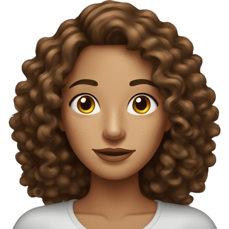 exceptionally beautiful woman with long curly brown hair and a freckles emoji