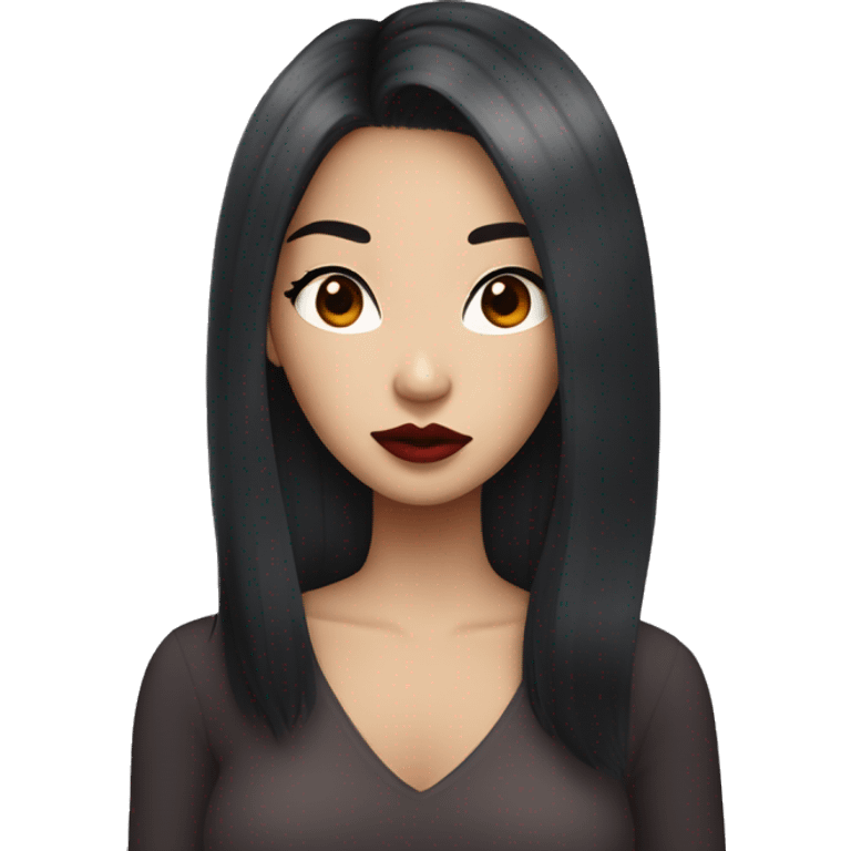 asian girl with dark red midle hair, big lips, long lashes emoji