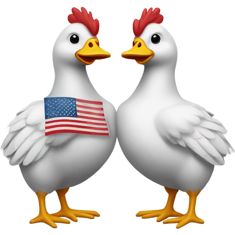 Chicken and duck alliance, holding hands with a flag emoji