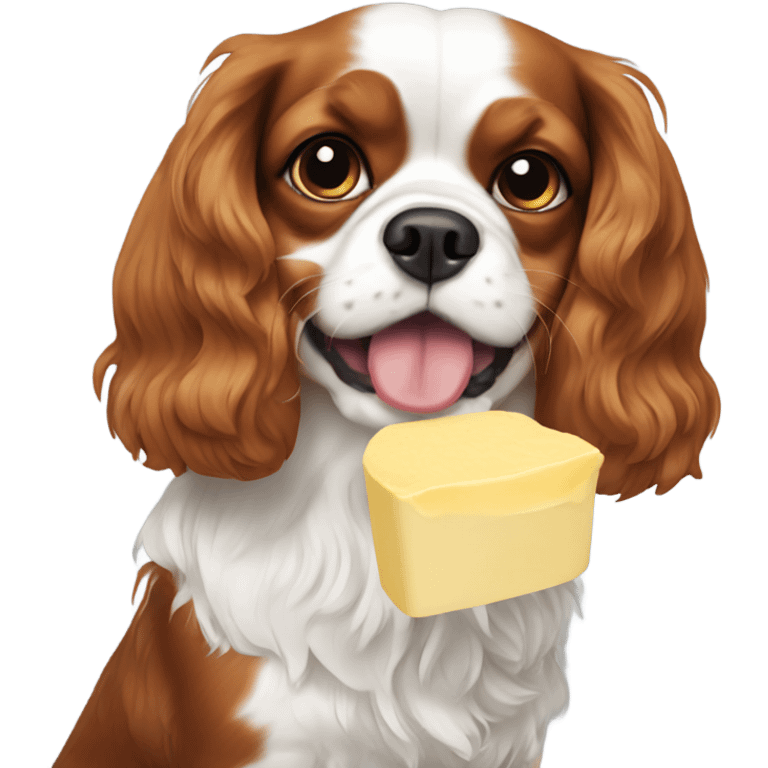 King Charles cavalier eating butter emoji