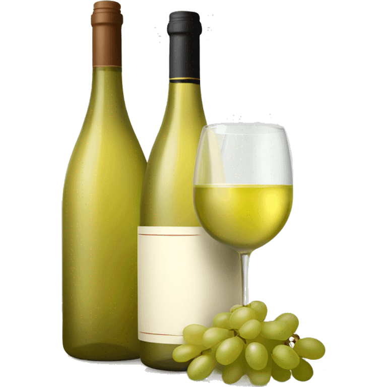 White wine bottle with glass and grapes emoji