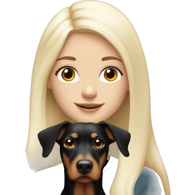 white Blonde long haired girl with dobermann dog emoji