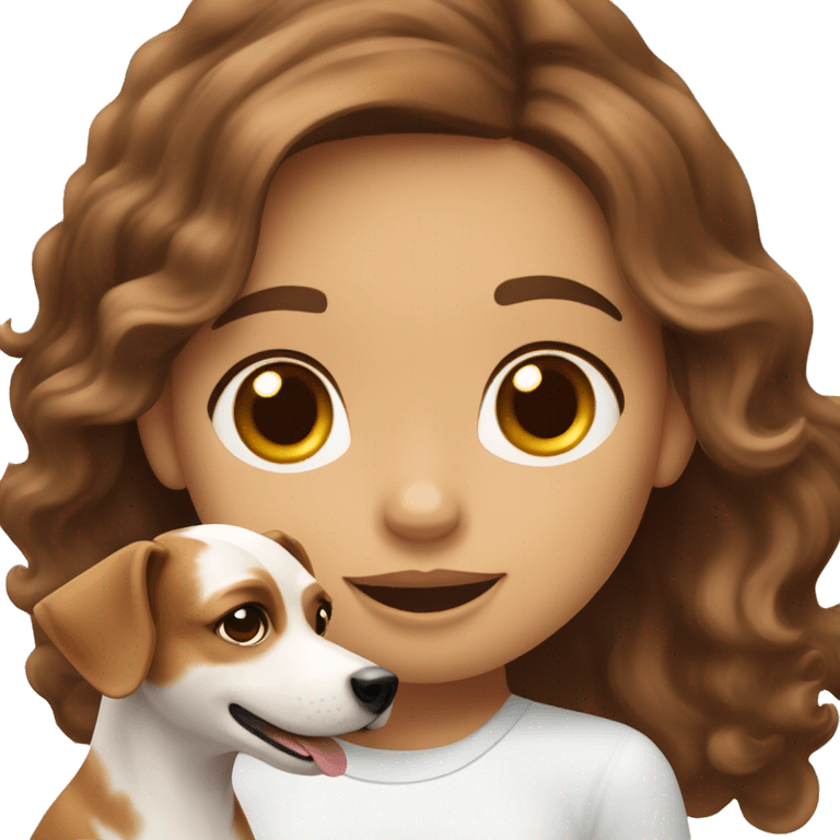 cute wavy hair women with white skin and brown hair petting a Jack Russell terrier  emoji