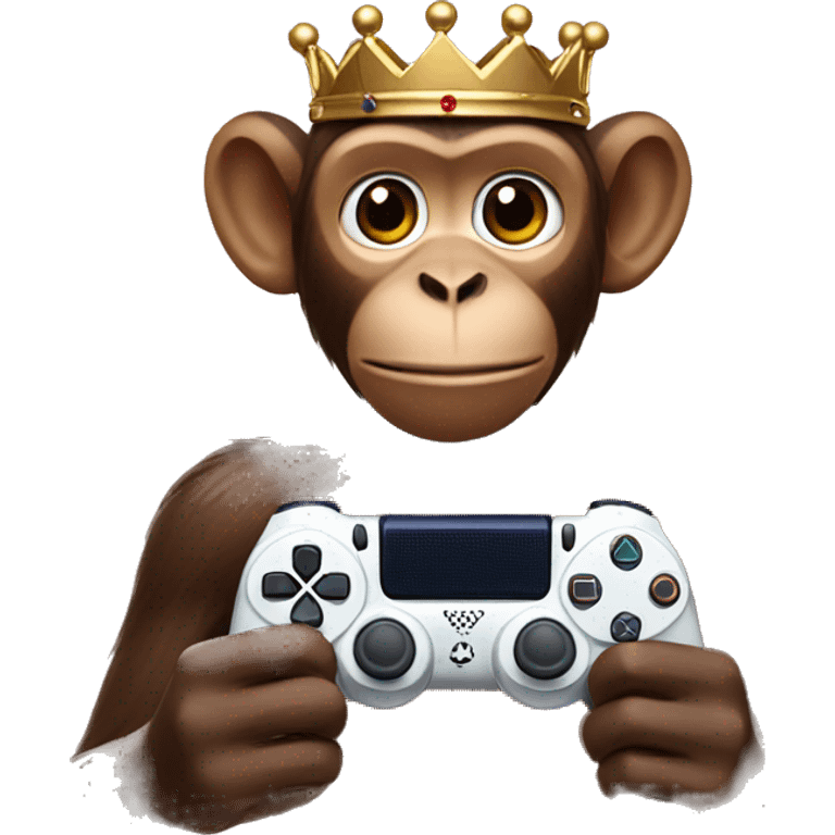 brown monkey with a crown and a ps5 controller in hand  emoji