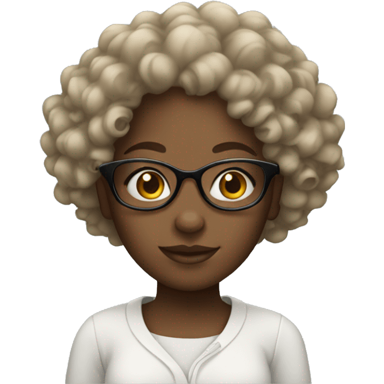 A black girl with curls and some glasses emoji