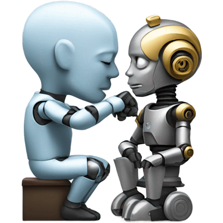 the thinker with the head of a cute robot emoji