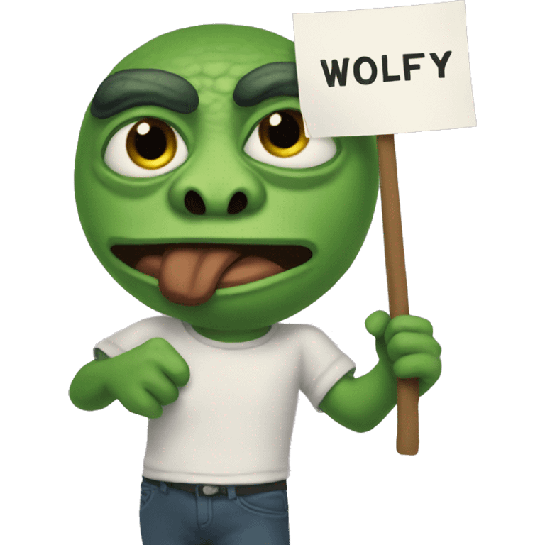 pepe holding a sign that reads Wolfy's Fault  emoji