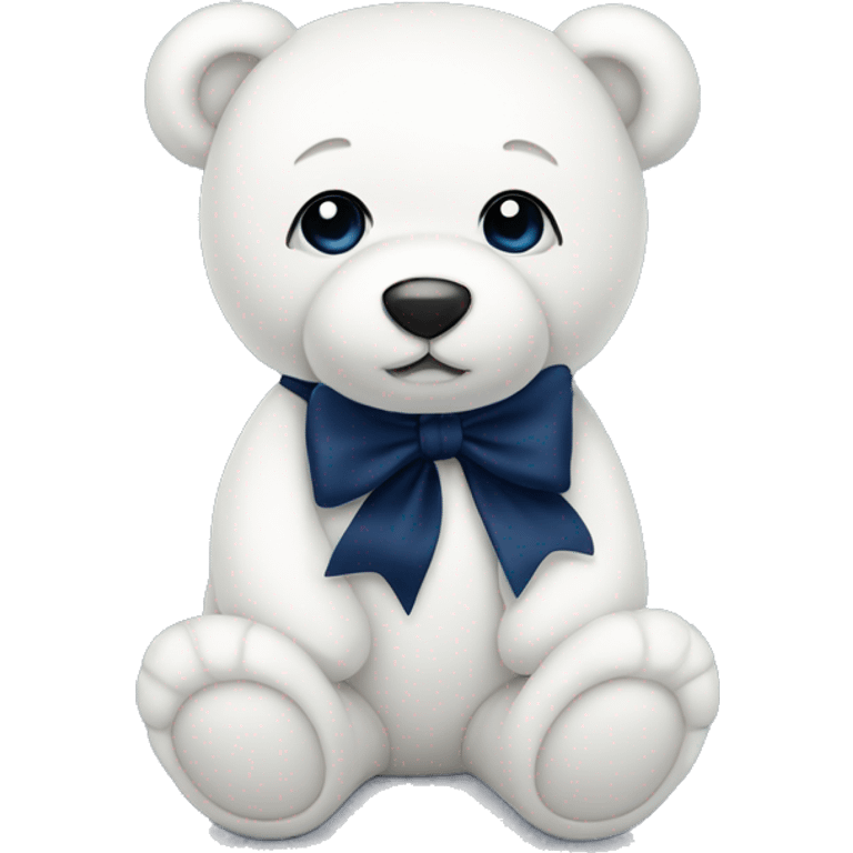 White teddy bear with a navy blue bow  emoji