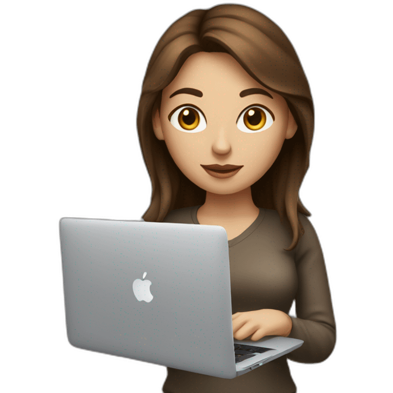 Beautiful programmer girl with brown hair working with MacBook emoji