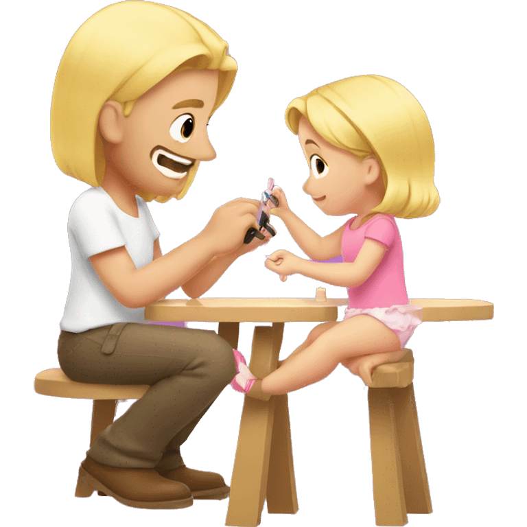 blonde babydaughter gives blonde dad a manicure emoji