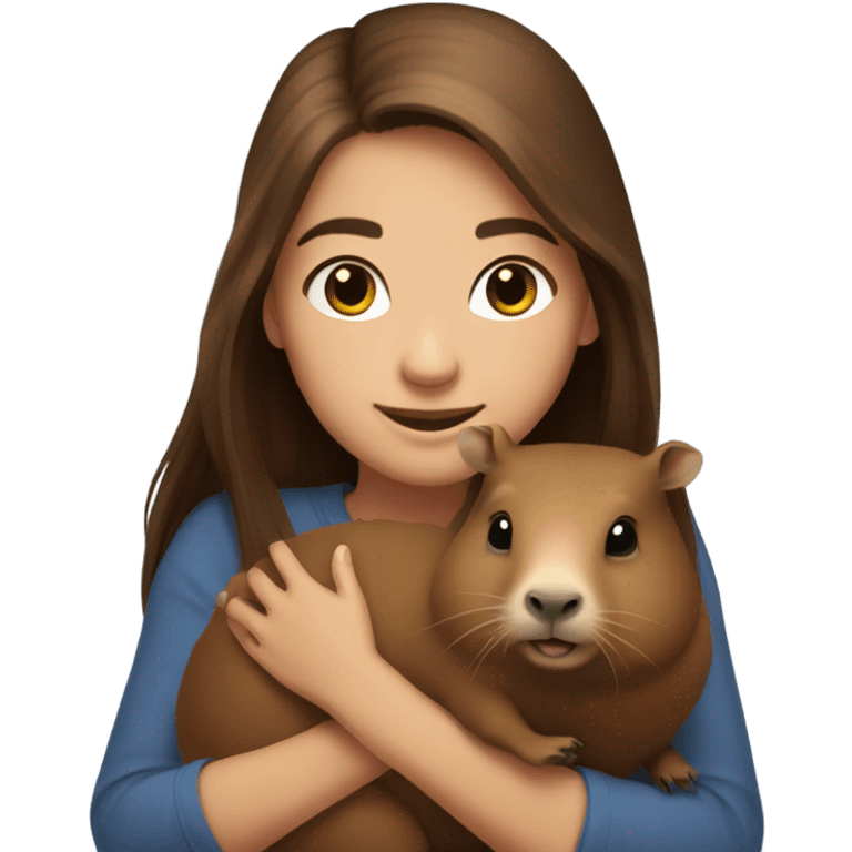 happy girl with long brown hair holding capybara  emoji