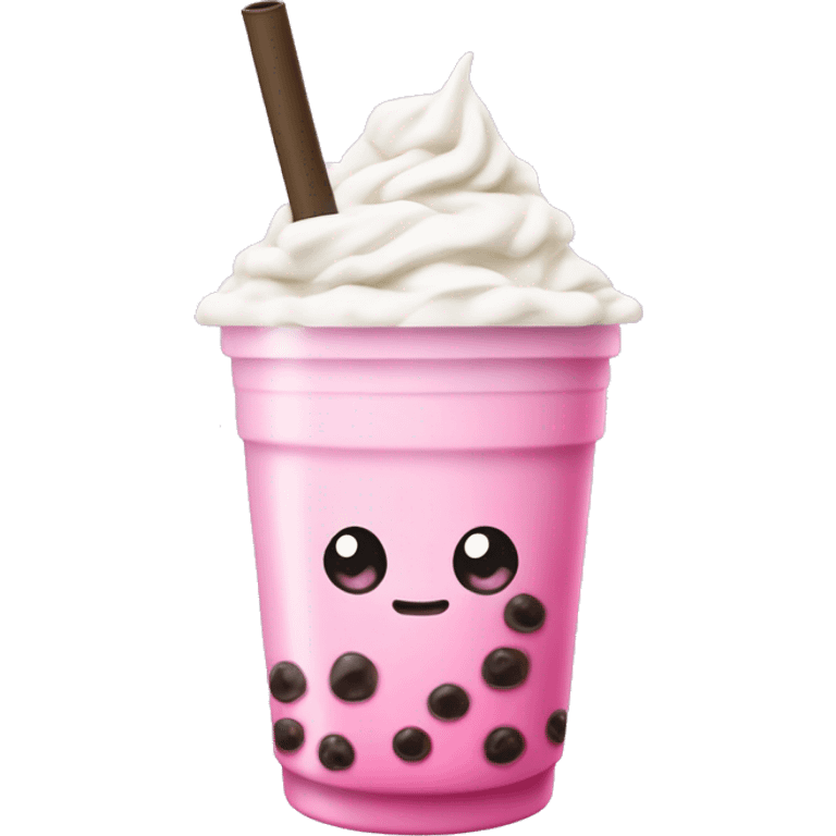 Pink bubble tea with whipped cream emoji