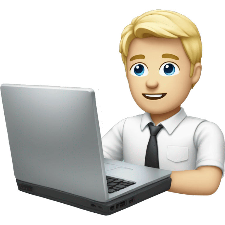 Male coder featuring a laptop. He has blonde hair, blue eyes, white skin. emoji