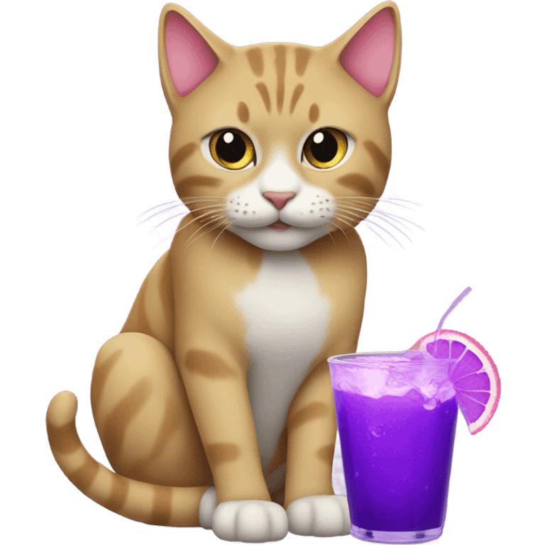 cat drinking purple drink emoji