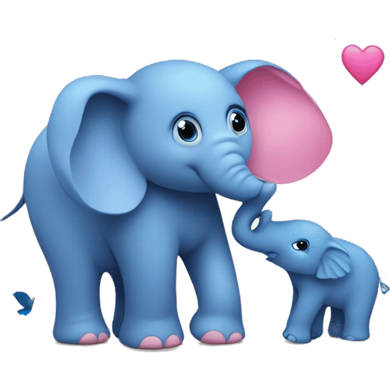 Little Blue Elephant with pink cub and a green bird emoji