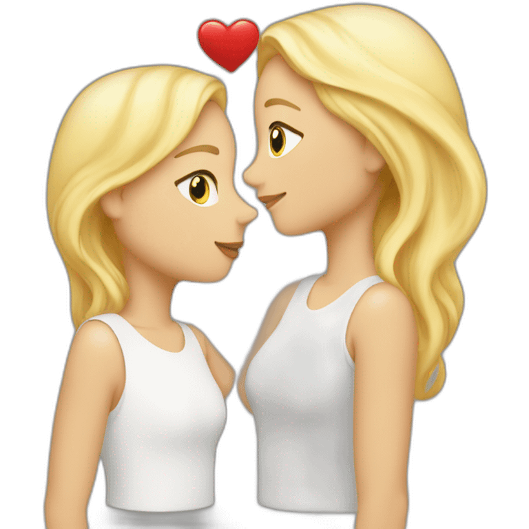 A blond m’en who kisses a pretty blonde woman with a heart above their heads  emoji